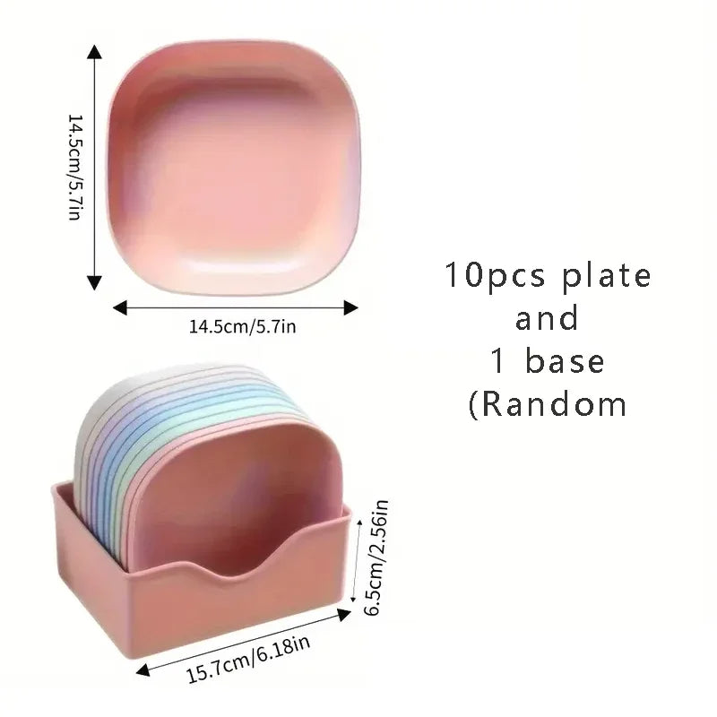 10 Plates with Stand Food Grade Plate Plastic Multi-function